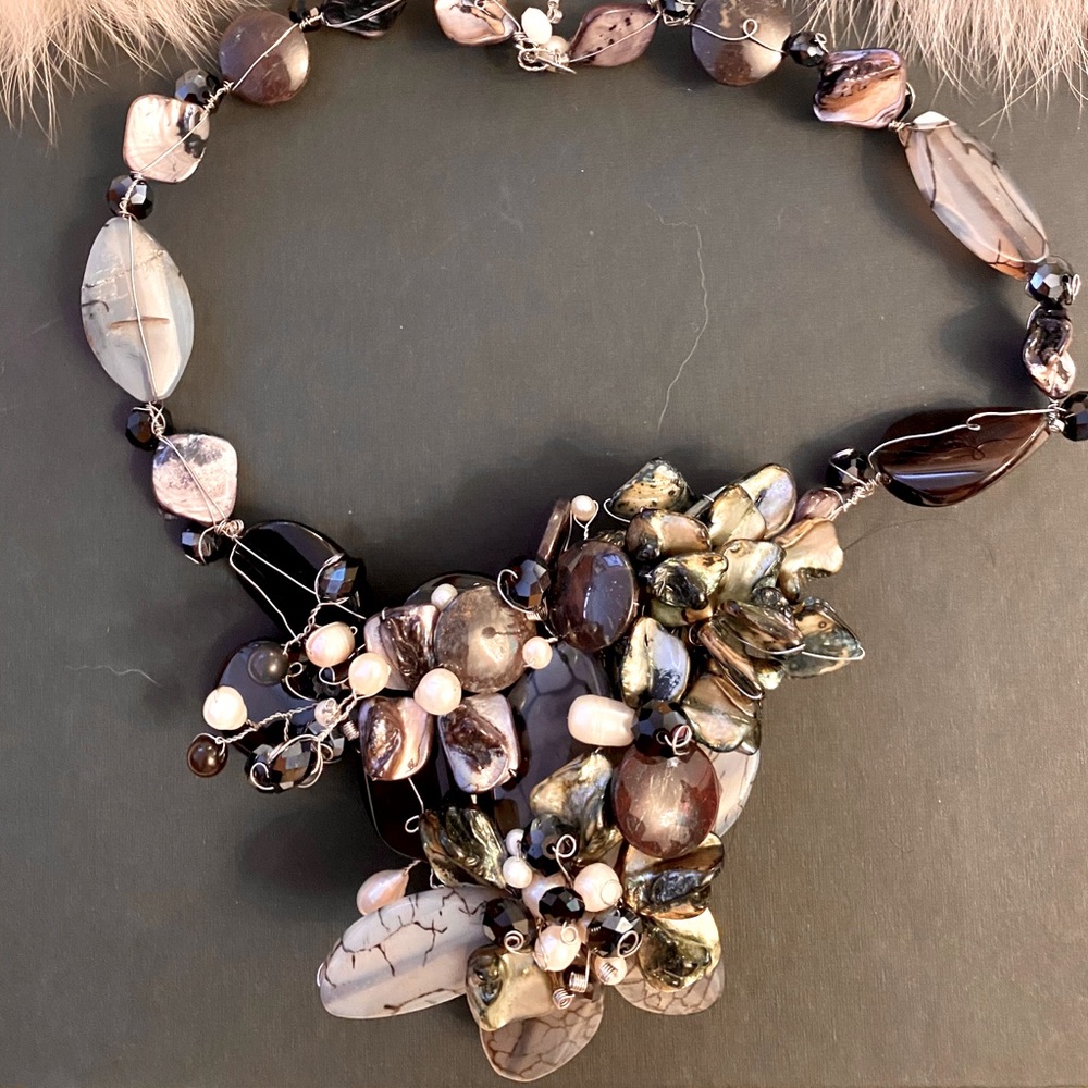 Semi-precious Stones and Pearls Statement Piece.